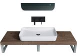 Doporro Mensola Sospesa Porta Lavabo 45X160 Cm In Legno Marrone, Consolle Da Parete Per Lavabo Da Appoggio, Mobile Da Bagno Con Staffe Platte01