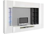 Dmora Parete Attrezzata Mazze 40X290X192H Cm Bianco Bianco Lucido, Modulabile Apertura Battente E A Ribalta Italy
