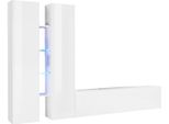 Dmora Parete Attrezzata Grado 30X280X180H Cm Bianco Bianco Lucido, Modulabile Apertura Battente E A Ribalta Italy