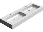 Doporro Lavabo Da Appoggio, Lavandino Bagno 140X48X13Cm, Lavabo Da Minerale Fuso Colossum830, Due Fori Per La Rubinetteria, Bianco Lucido