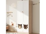 Armadio Per Bambini Merax Con Letto Per Gatti, Appendiabiti, Ripiani Aperti, Adatto Agli Animali Domestici, Mobili Per La Camera Dei Bambini, 80×50×200 Cm, Bianco + Legno Naturale