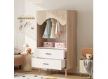 Armadio Per Bambini Merax In Legno Con Appendiabiti E Cassetti, Armadio A Giorno, Armadio In Piedi, Mobili Per La Camera Dei Bambini, 80×46×141,5 Cm, Bianco/Natura