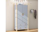 Armadio Per Bambini Merax Con 2 Ante, 2 Cassetti, Asta Appendiabiti, Spazio Per La Camera Dei Bambini, Armadio In Stile Country, 90×45×180 Cm, Naturale/Blu