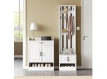 Merax Set Armadio 2 Pezzi, Armadio A Muro Con Panca E Scarpiera, 8 Ganci, 4 Ante, 1 Cassetto, Mobili Da Corridoio, 125×36×190 Cm, Bianco