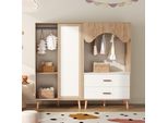Armadio Per Bambini Merax Doppio, Cameretta Per Bambini Aperta, Armadio, Con Appendiabiti, Ante Scorrevoli, 2 Cassetti, Bianco+Natura