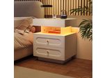 Comodino Merax Con 2 Cassetti, 1 Vano A Giorno Con Illuminazione Led, Comodino, Cassettiera Per Camera Da Letto, 50X40X60 Cm, Bianco