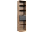 Standregal Wimex "Texel Inkl. Zwei Schubladen Und 5 StauraumfäChern", Plankeneiche Nachbildung, Absetzung Grafit, B:48Cm H:197Cm T:40Cm, Holzwerkstoff, Regale, Standregal, Mit Metallgriffen