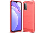 Custodia Per Xiaomi Poco M3, Fibra Di Carbonio, Tpu Silicone Antiurto Custodia Protettiva Rosso
