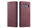 Custodia Galaxy S10, Custodia Retrò In Finto Cuoio, Tasche Per Carte, Chiusura Magnetica, Custodia Con Funzione Stand Per Samsung Galaxy S10 Rosso