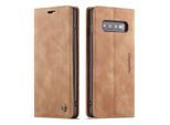 Custodia Galaxy S10, Custodia Retrò In Finto Cuoio, Tasche Per Carte, Chiusura Magnetica, Custodia Con Funzione Stand Per Samsung Galaxy S10 Brown