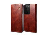 Custodia Per Samsung Galaxy S21 Ultra 5G, Custodia In Pelle Flip Wallet Con Funzione Stand Rosso