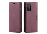 Custodia Huawei P40 Pro, Custodia Retrò In Finto Cuoio, Tasche Per Carte, Chiusura Magnetica, Custodia Con Funzione Stand Per Huawei P40 Pro Rosso