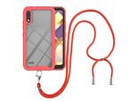 Lg K22/K22+ Caso Con Cinturino, Trasparente Tpu Paraurti Custodia Protettiva Corpo Pieno Con Cinturino Da Collo Rosso