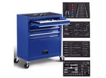 Carrello Da Officina Arebos, 4 Cassetti, 81 Utensili, Tappetini Antiscivolo, Rosso/Blu