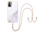 Custodia Con Cinturino Per Xiaomi Redmi Note 10 4G / Note 10S, Paraurti In Tpu Morbido, Custodia Protettiva, Con Cinturino Regolabile Bianco