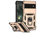 Custodia Per Google Pixel 6 Pro A Doppio Strato Con Copertura Scorrevole Della Fotocamera E Supporto Ad Anello Oro
