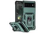 Custodia Per Google Pixel 6 A Doppio Strato Con Copertura Scorrevole Della Fotocamera E Supporto Ad Anello Verde