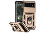 Custodia Per Google Pixel 6 A Doppio Strato Con Copertura Scorrevole Della Fotocamera E Supporto Ad Anello Oro