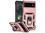 Custodia Per Google Pixel 6 A Doppio Strato Con Copertura Scorrevole Della Fotocamera E Supporto Ad Anello Rosa