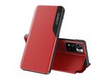 Custodia Flip Per Xiaomi Redmi Note 11, Custodia In Finto Cuoio Con Finestra E Funzione Stand Rosso