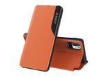 Custodia Flip Per Xiaomi Redmi Note 10 5G, Custodia In Finto Cuoio Con Finestra E Funzione Stand Arancione