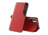 Custodia Flip Per Xiaomi Redmi Note 10 5G, Custodia In Finto Cuoio Con Finestra E Funzione Stand Rosso