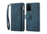 Custodia Protettiva Per Samsung Galaxy S20 Plus / S20 Plus 5G, Custodia In Pelle Con Zip, Portafoglio Pieghevole Con Slot Per Carte, Supporto E Cinturino Blu