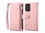 Custodia Protettiva Per Samsung Galaxy A13 4G, Custodia In Pelle Con Cerniera, Portafoglio Pieghevole Con Slot Per Schede, Supporto E Passante Rosa