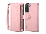 Custodia Protettiva Per Samsung Galaxy S21 Fe 5G, Custodia In Pelle Con Cerniera, Portafoglio Pieghevole Con Slot Per Schede, Supporto E Passante Rosa
