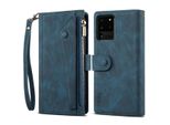 Custodia Protettiva Per Samsung Galaxy S20 Ultra / S20 Ultra 5G, Custodia In Pelle Con Cerniera, Portafoglio Pieghevole Con Slot Per Carte, Supporto E Cinturino Blu