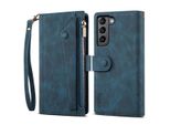 Custodia Protettiva Per Samsung Galaxy S23+ In Pelle Con Cerniera, Portafoglio Pieghevole Con Slot Per Carte, Supporto E Passante Blu