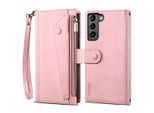 Custodia Protettiva Per Samsung Galaxy S23 In Pelle Con Cerniera, Portafoglio Pieghevole Con Slot Per Schede, Supporto E Passante Rosa