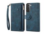 Custodia Protettiva Per Samsung Galaxy S21 Fe 5G, Custodia In Pelle Con Cerniera, Portafoglio Pieghevole Con Slot Per Carte, Supporto E Cinturino Blu