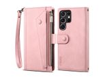 Custodia Protettiva Per Samsung Galaxy S23 Custodia In Pelle Ultra Con Cerniera, Portafoglio Pieghevole Con Slot Per Schede, Supporto E Passante Rosa