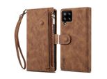 Custodia Protettiva Per Samsung Galaxy A42 5G, Custodia In Pelle Con Cerniera, Portafoglio Pieghevole Con Slot Per Schede, Supporto E Passante Marrone