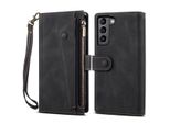 Custodia Protettiva Per Samsung Galaxy S23 In Pelle Con Cerniera, Portafoglio Pieghevole Con Slot Per Carte, Supporto E Cinturino Nero