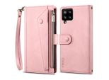 Custodia Protettiva Per Samsung Galaxy A42 5G, Custodia In Pelle Con Cerniera, Portafoglio Pieghevole Con Slot Per Schede, Supporto E Passante Rosa