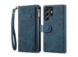Custodia Protettiva Per Samsung Galaxy S23 Ultra In Pelle Con Cerniera, Portafoglio Pieghevole Con Slot Per Schede, Supporto E Passante Blu