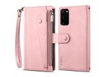 Custodia Protettiva Per Samsung Galaxy S20 / S20 5G, Custodia In Pelle Con Cerniera, Portafoglio Pieghevole Con Slot Per Schede, Supporto E Passante Rosa