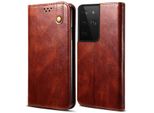Custodia Per Samsung Galaxy S22 Ultra 5G, Custodia In Pelle Flip Wallet Con Funzione Stand Rosso