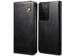 Custodia Per Samsung Galaxy S22 Ultra 5G, Custodia In Pelle Flip Wallet Con Funzione Stand Nero