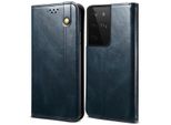 Custodia Per Samsung Galaxy S23 Ultra In Pelle Flip Case Portafoglio Con Funzione Stand Blu