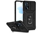 Custodia Per Oppo A16/A16S/A54S/A54 4G/A55 A Doppio Strato Con Copertura Scorrevole Della Fotocamera E Supporto Ad Anello Nero