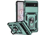 Custodia Per Google Pixel 6A A Doppio Strato Con Copertura Scorrevole Della Fotocamera E Supporto Ad Anello Verde