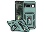 Custodia Per Google Pixel 7 A Doppio Strato Con Copertura Scorrevole Della Fotocamera E Supporto Ad Anello Verde