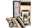 Custodia Per Google Pixel 6A A Doppio Strato Con Copertura Scorrevole Della Fotocamera E Supporto Ad Anello Oro
