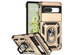 Custodia Per Google Pixel 7 Pro A Doppio Strato Con Copertura Scorrevole Della Fotocamera E Supporto Ad Anello Oro