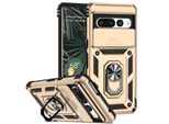 Custodia Per Google Pixel 7 A Doppio Strato Con Copertura Scorrevole Della Fotocamera E Supporto Ad Anello Oro