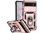 Custodia Per Google Pixel 6A A Doppio Strato Con Copertura Scorrevole Della Fotocamera E Supporto Ad Anello Rosa