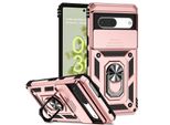 Custodia Per Google Pixel 7 Pro A Doppio Strato Con Copertura Scorrevole Della Fotocamera E Supporto Ad Anello Rosa